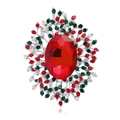 Makro-Detail einer Weihnachts-Brosche mit großem rotem Edelstein und Kristallen - Rot (B318-B)