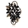 Vintage gold-plated floral brooch with black marquise stones and sparkling grey rhinestones - Black Marquise Gemstone Style (A123-A) / Black