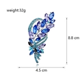 Detail view of crystal leaf brooch with purple rhinestones and 8.8cm size dimensions - Blue Purple Leaf Style (B212-A)