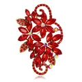Detailed macro view of vintage red rhinestone flower brooch with antique gold base plating - Red Marquise Rhinestone Style (A123-B) / Red