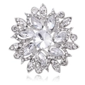 Macro detail of vintage floral brooch with clear rhinestones and silver alloy base - Silver Clear (B316-A)