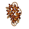 Macro shot of vintage amber crystal flower brooch with gold alloy base and sparkling rhinestones - Amber Floral Style (A123-E) / Amber