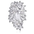 Squisita spilla a fiore di cristallo con grande gemma di vetro e lega d'argento - Bianco (B315-A)