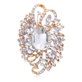 Elegant gold-tone alloy flower brooch with large oval crystal and marquise rhinestones - Gold Transparent (B309-B)