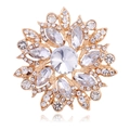 Golden floral brooch featuring multifaceted clear crystals and marquise stones - Clear Gold (B316-B)
