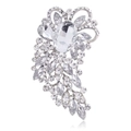 Elegant silver alloy brooch with clear rhinestones and large oval crystal center - Silver White (B311-A)