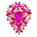 Elegant gold-tone heart brooch with rose red teardrop crystal and marquise stones - Fuchsia Style (B310-B)