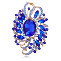 Elegant gold brooch with large oval blue gemstone and multi-tone rhinestone crystals - Blue (B309-D)