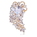Spilla vintage dorata con grande cristallo ovale e grappolo di fiori in strass lucidi - Trasparente con Base Oro (B311-B)