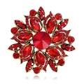 Vintage gold flower brooch with radiant red crystals and sparkling rhinestones - Red (B316-D)