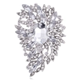 Elegant silver-tone brooch with large oval crystal and marquise-cut rhinestones - Silver White Rhinestone (B312-A)