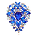 Vintage gold brooch with navy blue teardrop crystal and rhinestone accents - Blue Style (B310-D)