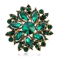 Vintage emerald flower brooch with rhinestones and antique gold finish jewelry - Emerald Green (B316-E)