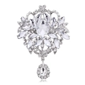 Spilla a fiore di cristallo scintillante con pendente a goccia a forma di pera argento - Argento Trasparente (B308-A)
