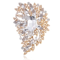 Detailed view of the sparkling crystal brooch featuring an oval centerpiece and marquise rhinestones - Gold White Rhinestone (B312-B)