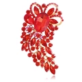 Spilla vintage dorata con grande cristallo rosso e strass marquise in design floreale - Rosso (B311-D)