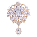 Spilla vintage dorata con grande cristallo a pera e dettagli marquise brillanti - Oro Trasparente (B308-B)