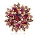 Macro view of vintage flower brooch featuring dark red crystal and pink rhinestones - Pink (B316-F)