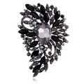 Macro detail of a vintage floral brooch featuring grey gemstones and black rhinestones - Black Gray Rhinestone (B312-C)
