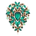 Elegante broche de flor dorada con cristales verde oscuro y pedrería brillante - Verde Profundo (B310-F)