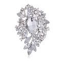 Eleganter Silberbroschen-Anstecker mit großem Kristall und Strasssteinen in Blumenform - Blumenform (B313-A) / Transparentes Silber