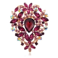 Broche vintage dorado con cristal de gota rojo oscuro y gemas florales de colores vivos - Púrpura Rojo (B310-G)