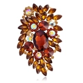 Luxury floral alloy brooch with amber crystal and iridescent rhinestone flower accents - Amber (Gold Base)