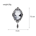 Vintage oval cameo brooch with black crystals and teardrop pendant, 7.5cm x 4cm size - Black White Silver Frame Portrait (C059-A)