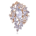 Eleganter goldfarbener Brosche mit großem ovalem Kristall und Marquise-Strasssteinen - Blumenmuster (B313-B) / Klar Gold