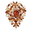 Broche de corazón vintage con cristal ámbar en forma de gota y base dorada - Ámbar (B310-H)