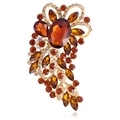 Vintage gold-plated brooch with large amber crystal and sparkling rhinestones - Amber Gold Base (B311-G)
