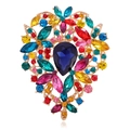 Broche vintage de aleación dorada con diamantes de colores y gema azul de gota - Multicolor (B310-I)