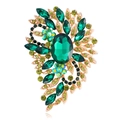 Elegant emerald green crystal flower brooch with gold plated finish and sparkling rhinestones - Gold Green Crystal (B312-F)