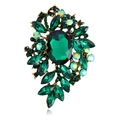 Macro shot of vintage floral glass brooch with green gems and golden metal detail - Gold Deep Green Floral (B313-E)