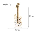Detailed view of guitar brooch dimensions with shell inlay and champagne rhinestones - White Guitar (C067-A)