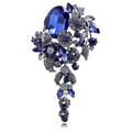 Spilla a fiore vintage blu scuro con strass e ciondolo a nappa di tendenza - Strass Blu Scuro (B307-D)