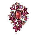 Elegant gold-tone floral brooch with large oval purple gemstone and marquise crystals - Gold Deep Purple Floral (B313-F)