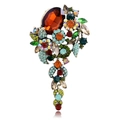 Vintage oversized brooch with amber oval stone, colorful rhinestones, and bronze flower pendant - Amber
