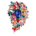 Elegant gold alloy brooch with a large blue oval stone and multi-colored rhinestones - Gold Multicolor Crystal (B312-I)