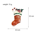 Detail view of Christmas stocking brooch with holly and candy cane, 5.5cm x 4.5cm size - Christmas Stocking Style (C648-A)