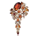 Vintage crystal floral tassel brooch in antique gold with amber-colored gemstone - Champagne