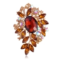 Vintage gold brooch with large red center stone and amber marquise gems - Gold Red Amber Floral (B313-G)