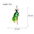 Detail view of lady enamel brooch with dimensions 6.5cm height and 10g weight - Green Gradient Style (C657-B)