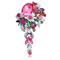 Vintage multi-color crystal floral brooch with large pink rhinestone and alloy base - Pink