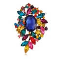 Vintage gold brooch with large blue center stone and multicolored sparkling crystals - Antique Gold Royal Blue Floral (B313-I)
