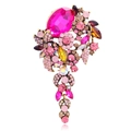 Elegant vintage gold brooch with rose red crystal and colorful glass accents - Rose Red