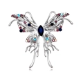 Spilla a farfalla in metallo liquido argento con strass colorati e pietra blu scuro - Stile Farfalla (C677-A)