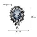 Detail view of vintage cameo brooch with measurements of 3.6cm height and 17g weight - Silver Blue Style (C048-A)