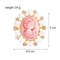 Detail view showing dimensions of vintage pink cameo brooch with pearls and rhinestones - Pink Style (C655-B)