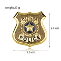 Detailed view of shield-shaped golden police badge with dimensions 5.7cm by 5.5cm - Gold Police Badge Style 2 (C685-A)